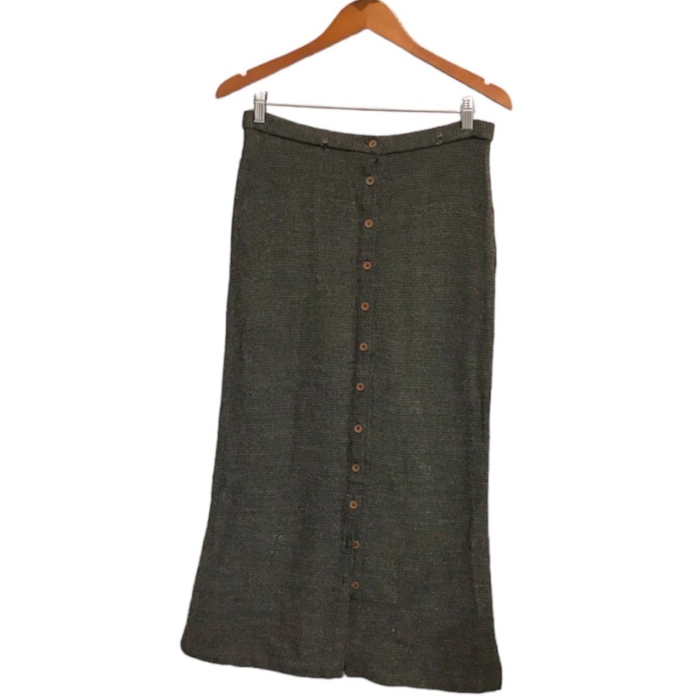 Vintage Eileen Fisher 38% Wool Midi Button Down Skirt Sz S